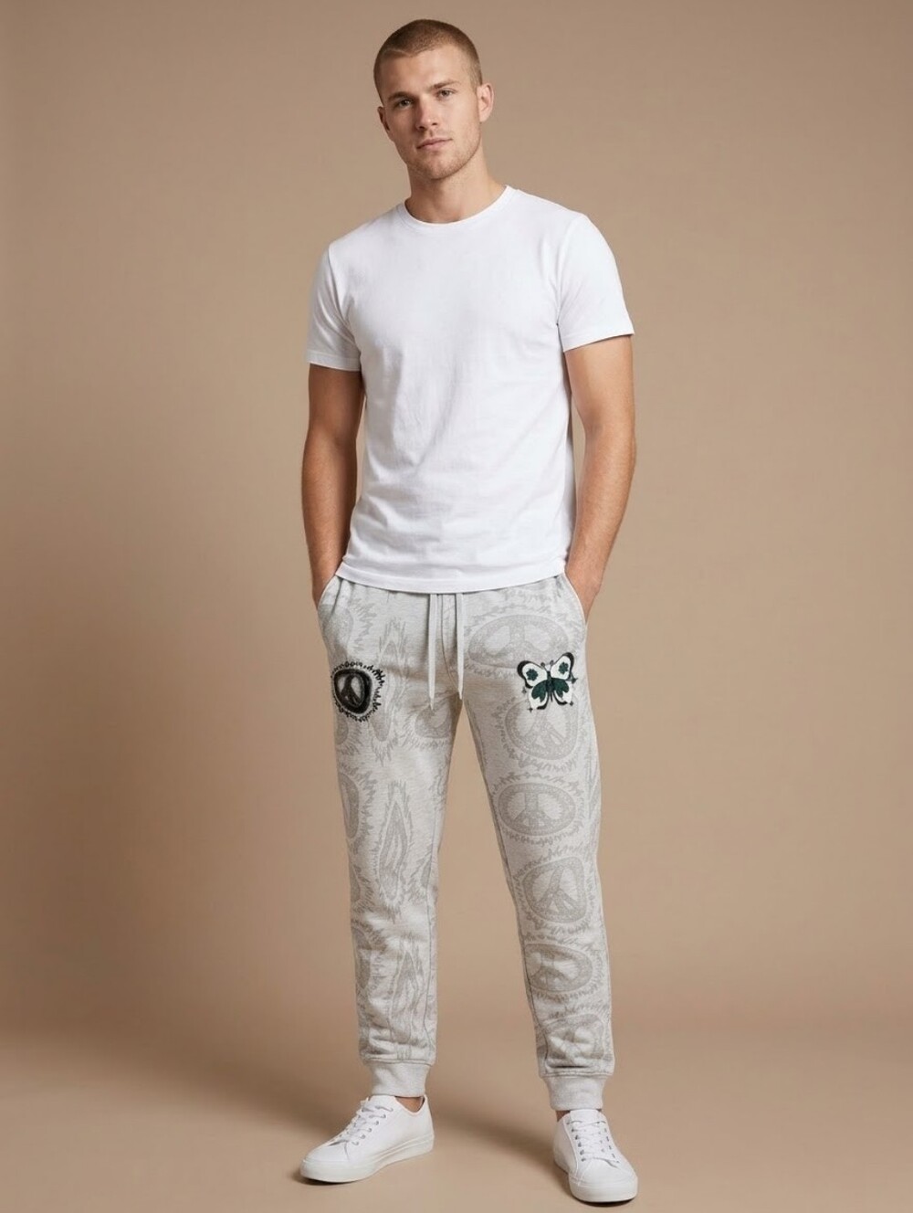 $84 AGTAWH Men's Embroidered Peace Sign Graphic Jogger